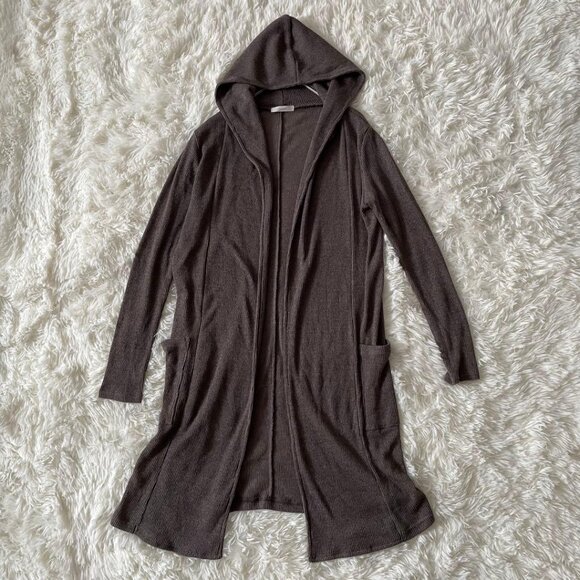 Techichi Long Knit Cardigan with Hood Size M Brown - Picture 2 of 6